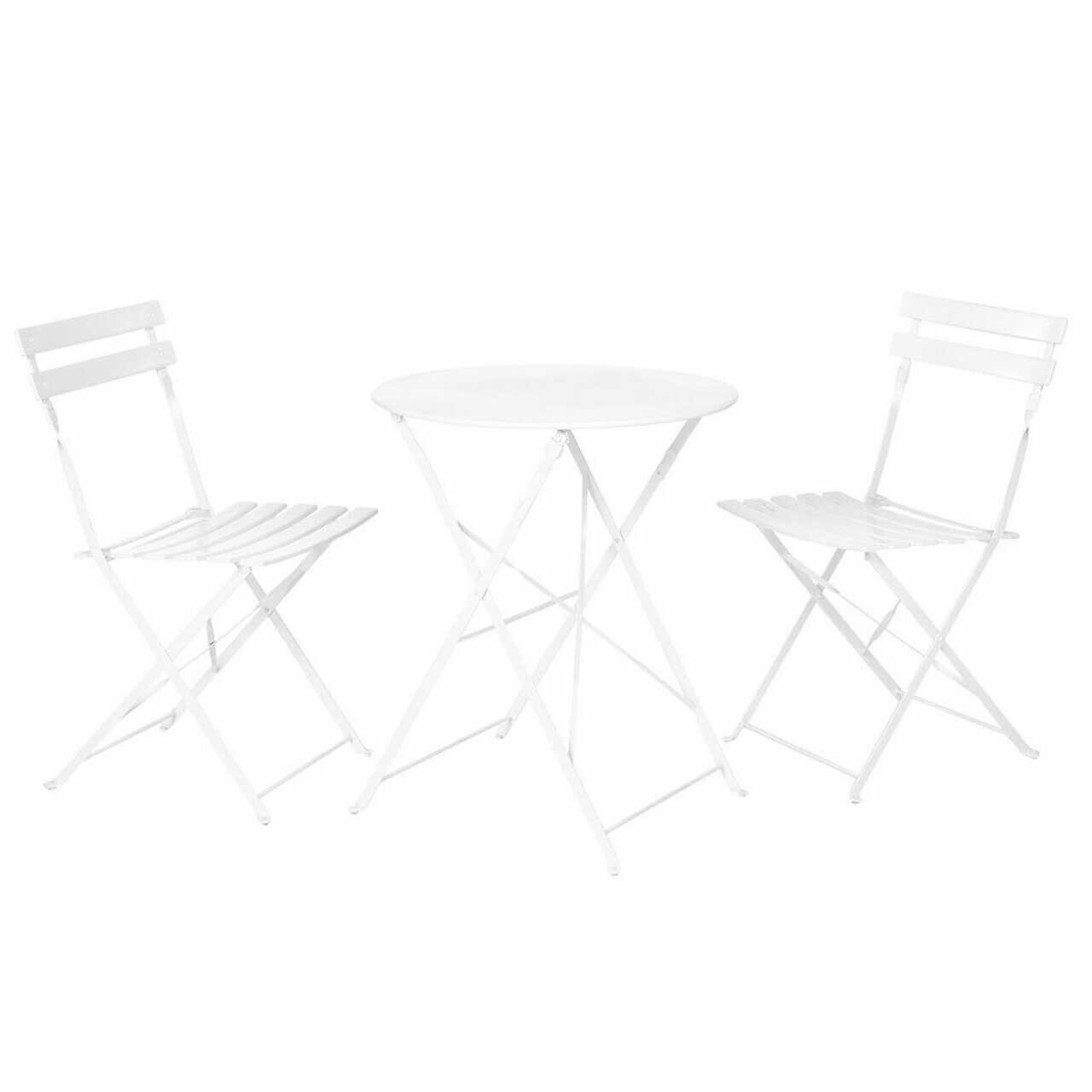 Set mobilier de gradina 3 piese Sira, 60 x 60 x 71 cm, otel, alb